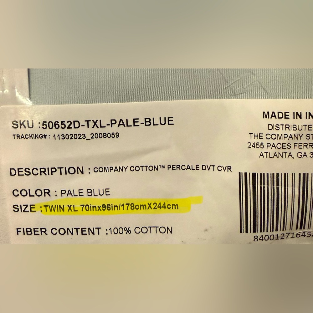 The Company Store Light Blue Cotton Percale Duvet Cover - Picture 11 of 11